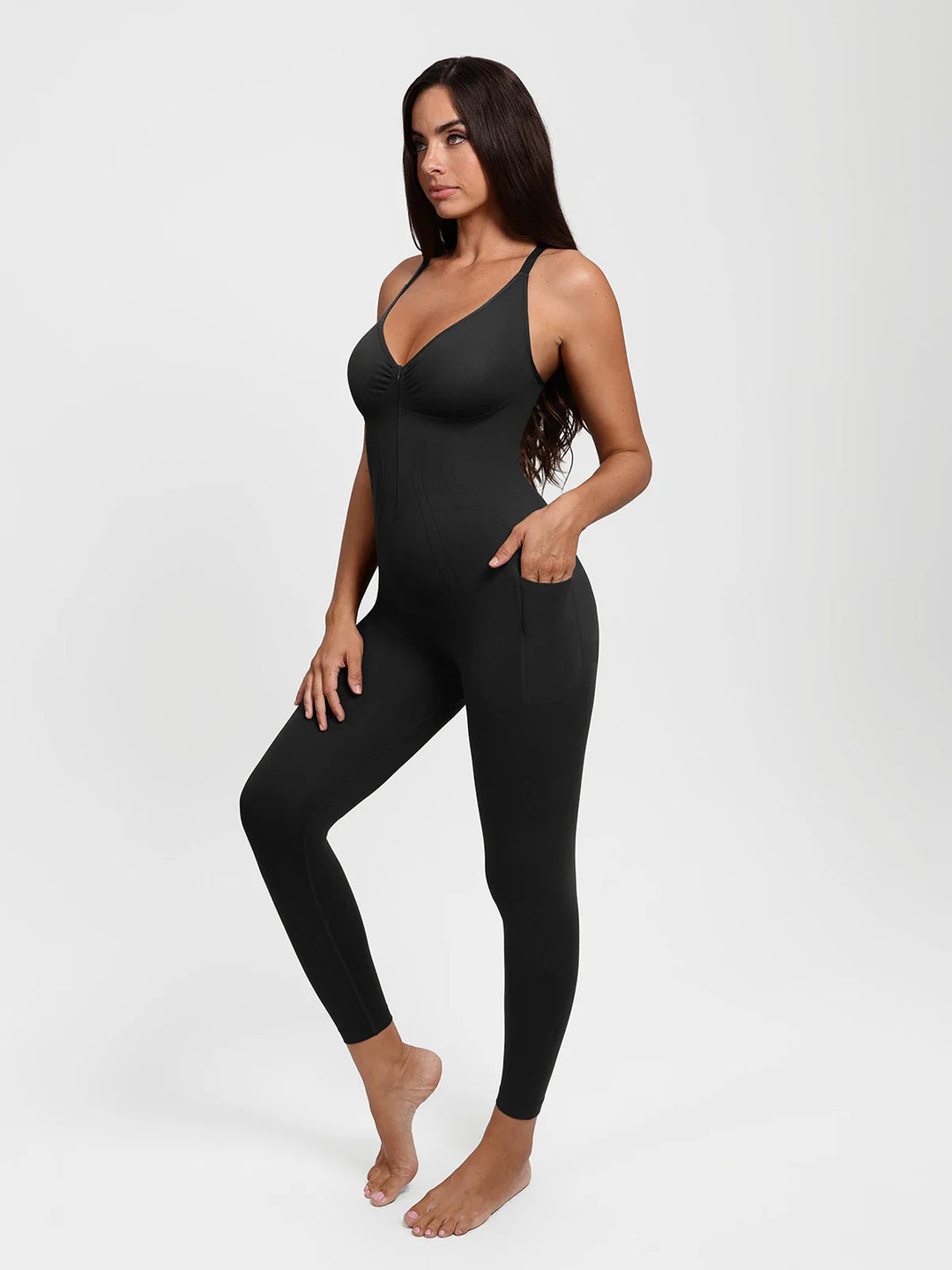 Popilush® Shapewear Zip Front Deep V Adjustable Strap Jumpsuit(DRAFT)