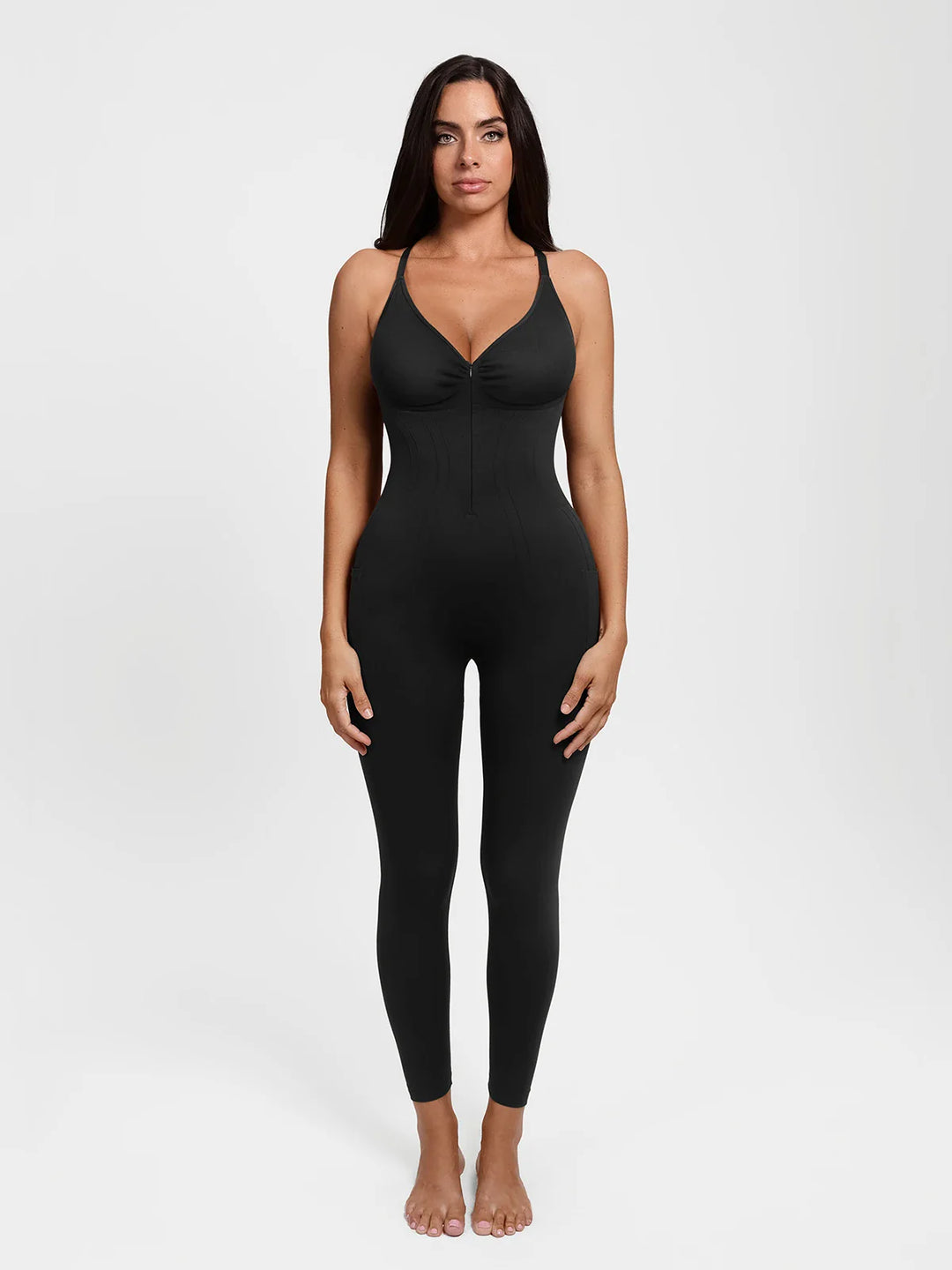 Popilush® Black / XS Shapewear Zip Front Deep V Adjustable Strap Jumpsuit(DRAFT)