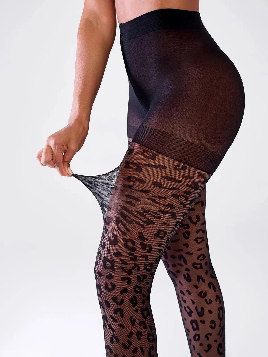 Popilush® Black / One Size Sheer Leopard Pattern Tights