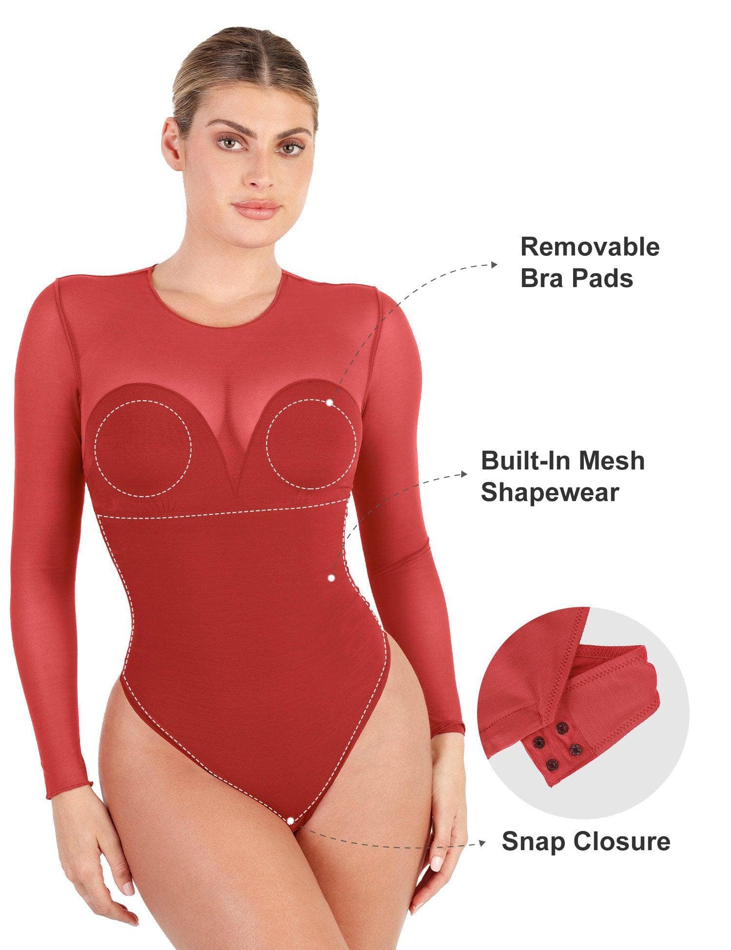 Popilush® Sexy Tops Body Shaper Winter Sheer Mesh Shapewear Long Sleeve Thong Bodysuit