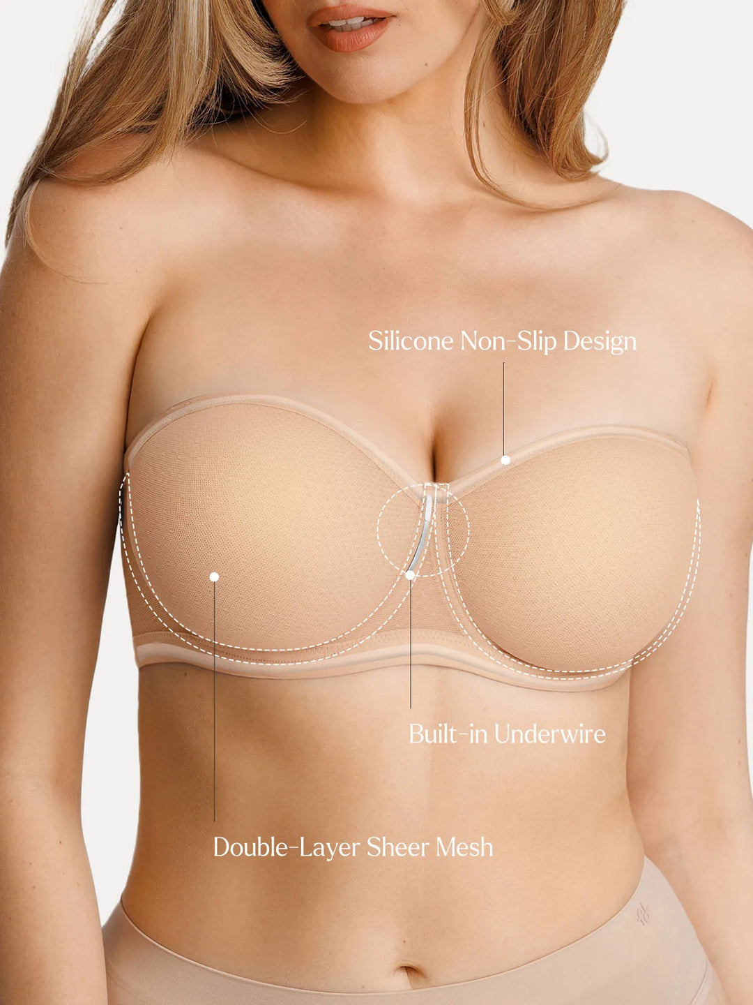 Popilush® Sheer Mesh Strapless Minimizer Underwire Bra