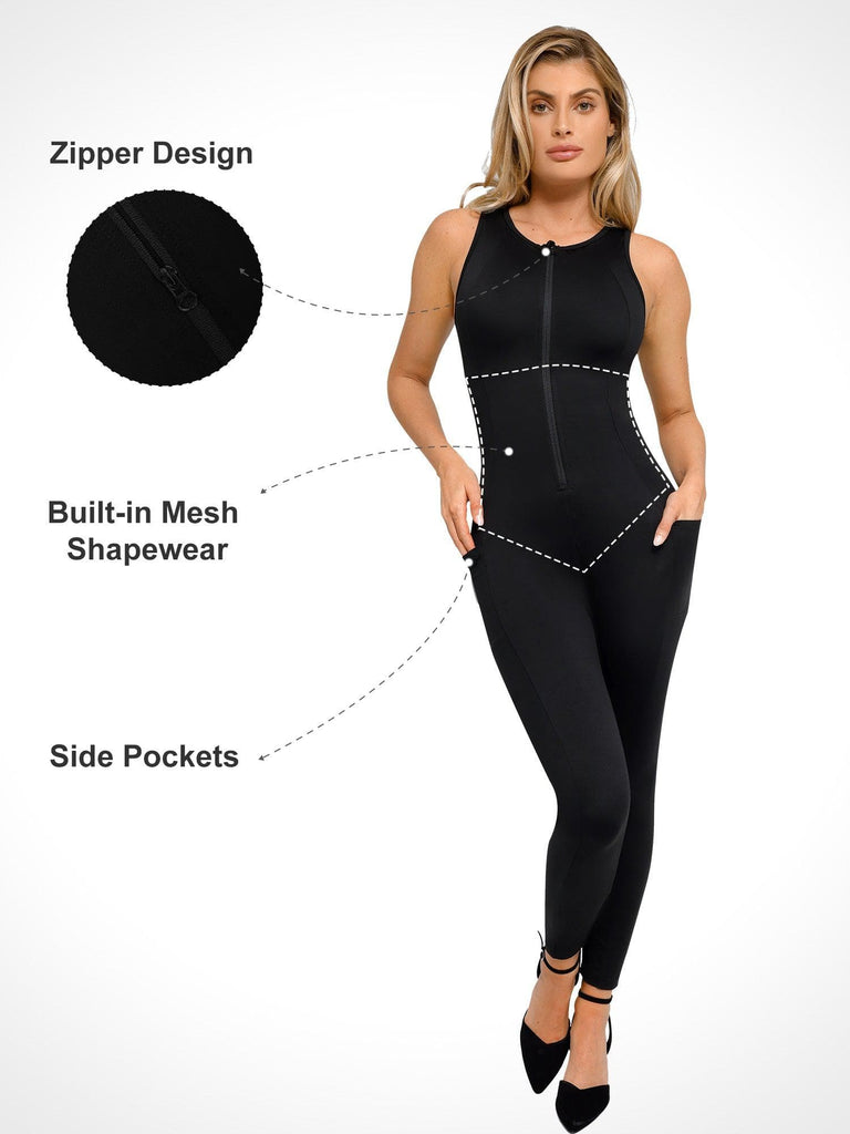 Sleeveless Shapewear Zip Front Jumpsuit | Popilush