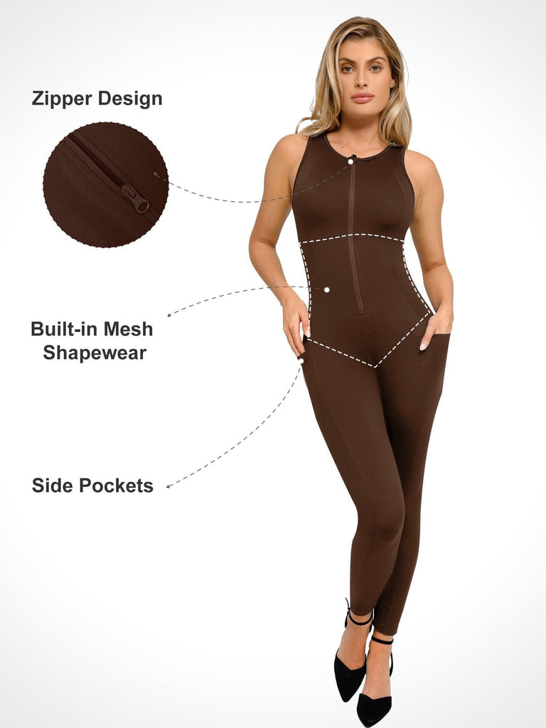 Sleeveless Shapewear Zip Front Jumpsuit