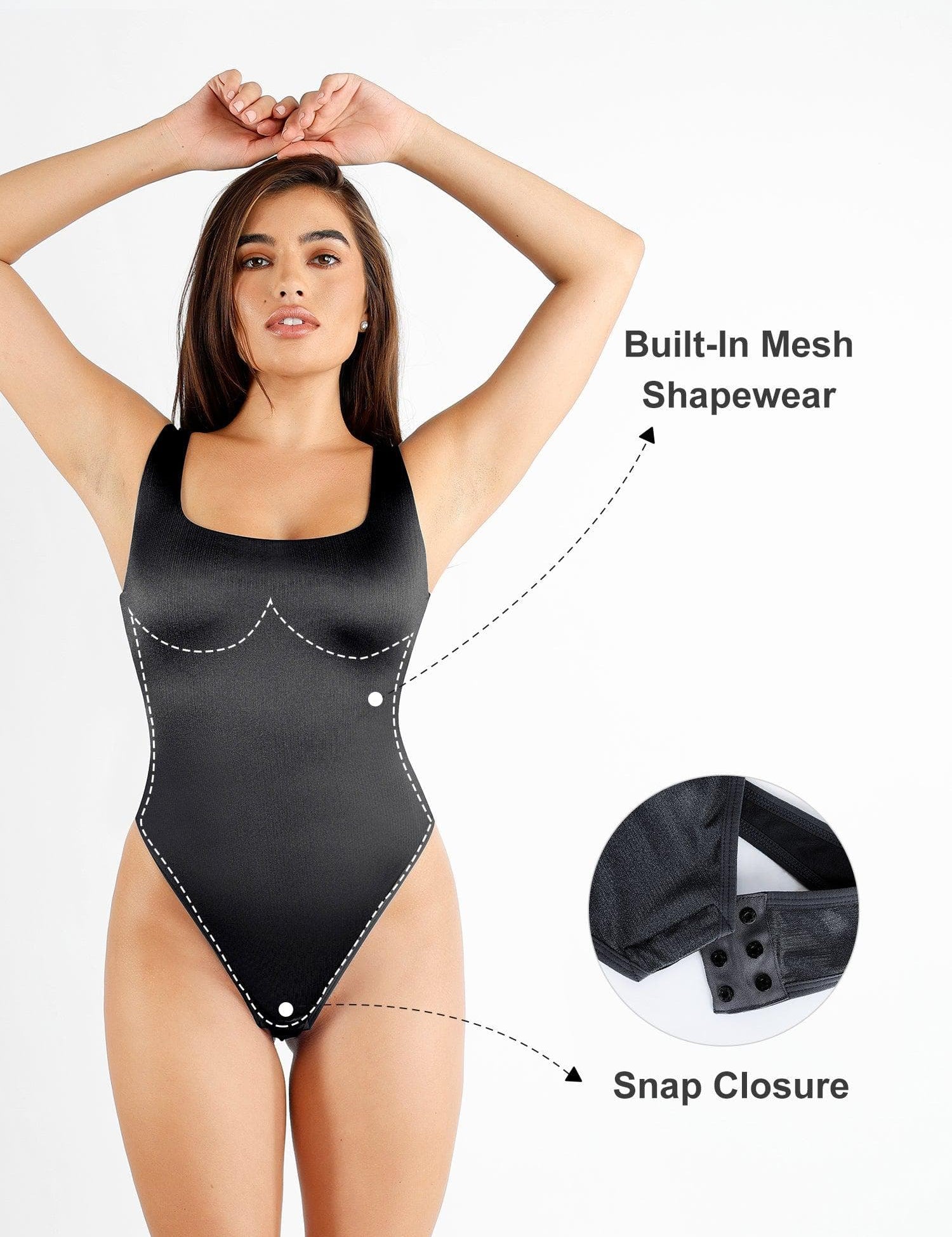 Popilush® Tops Body Shaper Tank Square-Neck Shine Thong Bodysuit