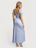 Popilush® Square Neck Slimming Maxi Dress with Sleeves