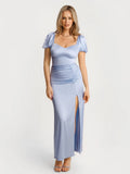Popilush® Square Neck Slimming Maxi Dress with Sleeves