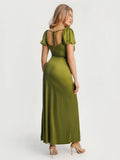 Popilush® Square Neck Slimming Maxi Dress with Sleeves