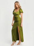 Popilush® Square Neck Slimming Maxi Dress with Sleeves