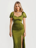 Popilush® Square Neck Slimming Maxi Dress with Sleeves