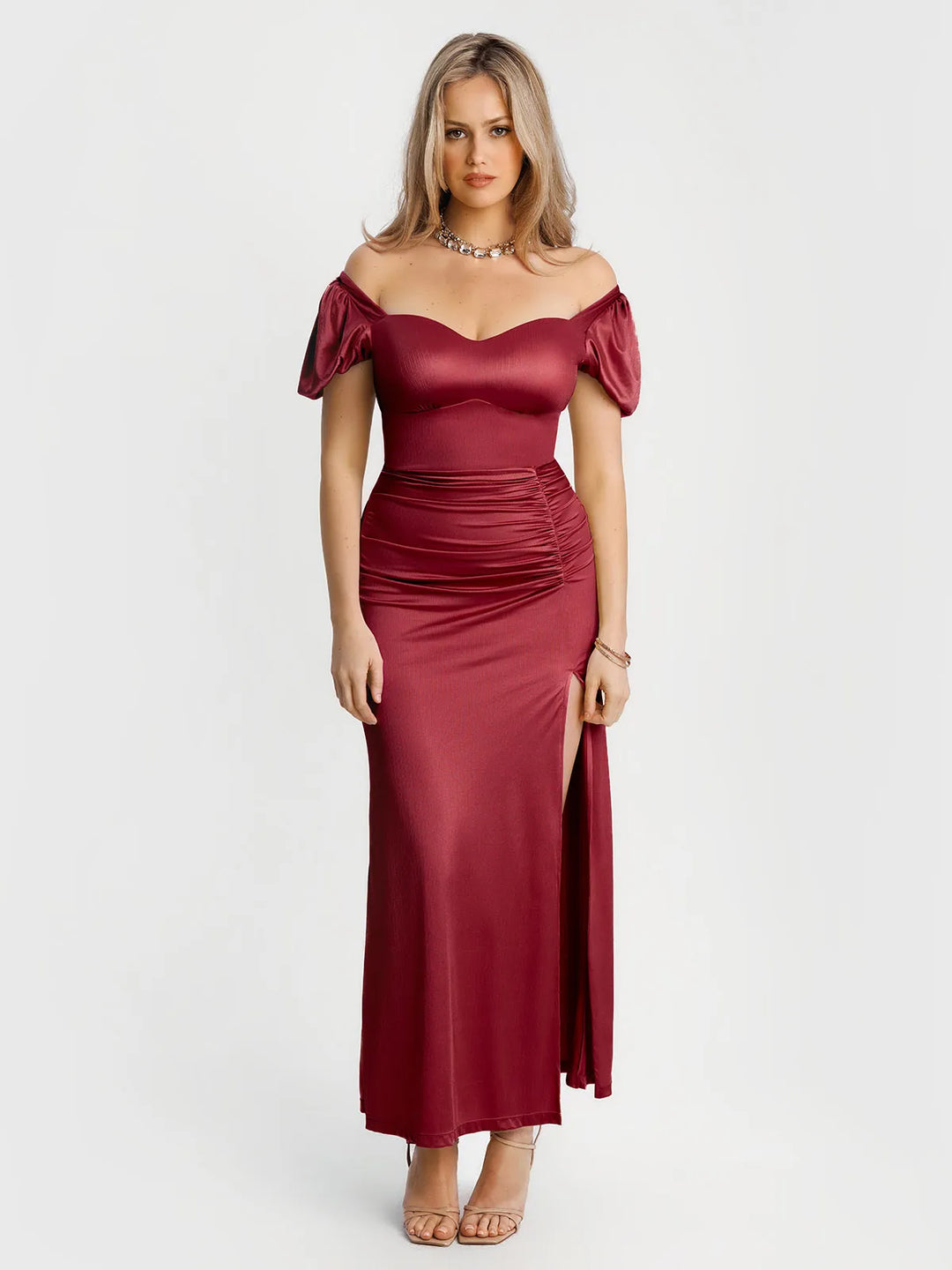 Popilush® Square Neck Slimming Maxi Dress with Sleeves