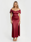 Popilush® Square Neck Slimming Maxi Dress with Sleeves