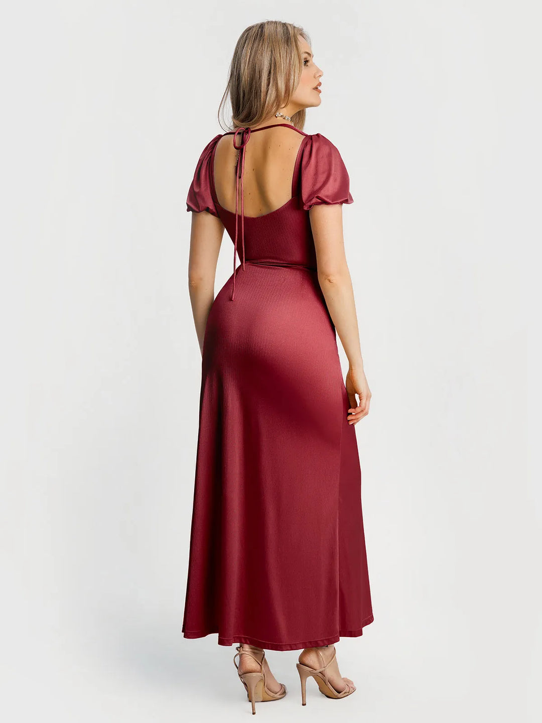 Popilush® Square Neck Slimming Maxi Dress with Sleeves