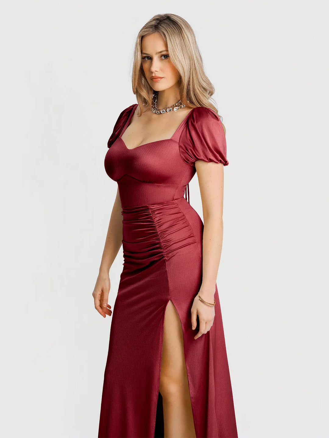 Popilush® Square Neck Slimming Maxi Dress with Sleeves