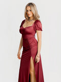 Popilush® Square Neck Slimming Maxi Dress with Sleeves