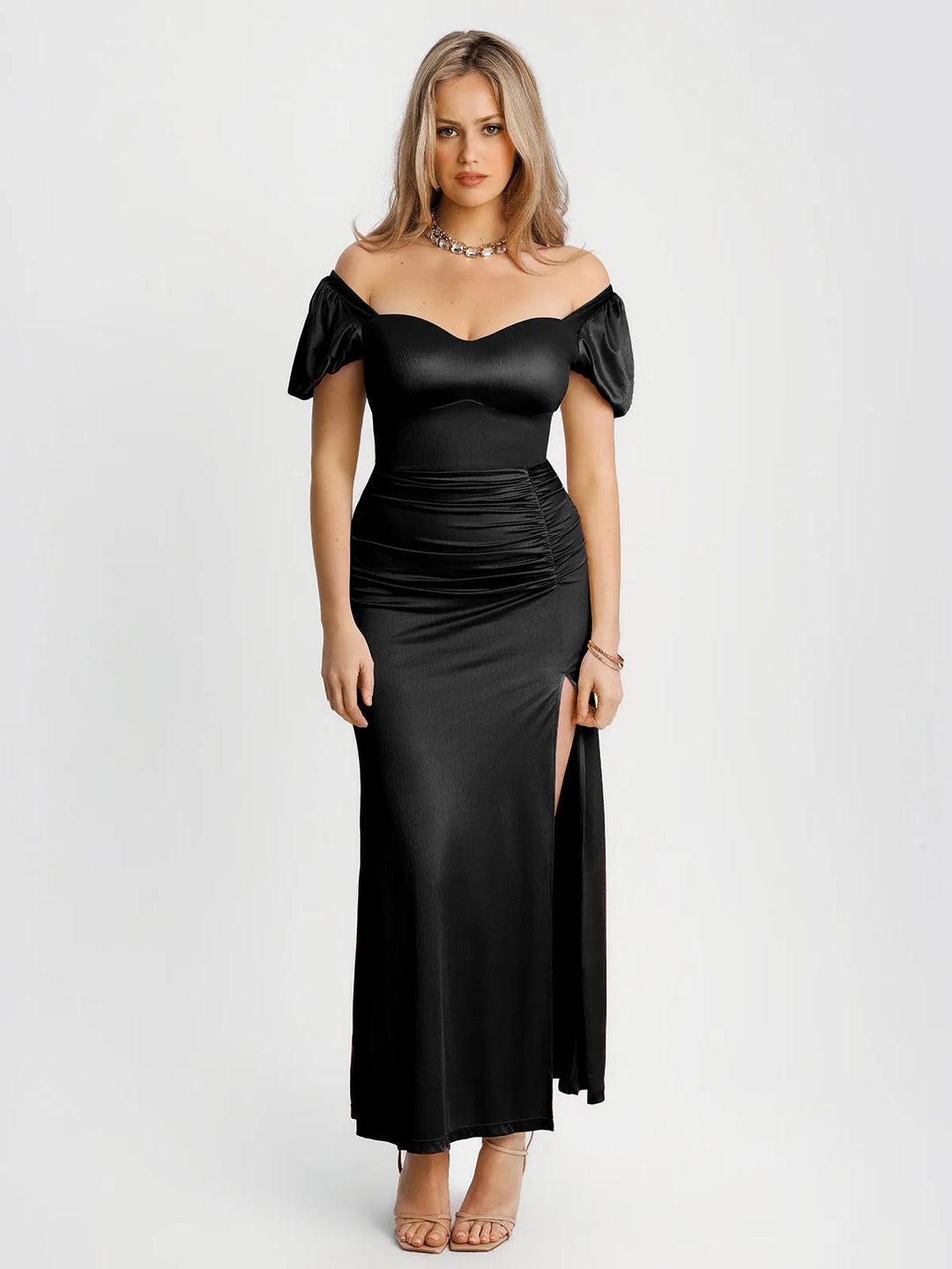 Popilush® Square Neck Slimming Maxi Dress with Sleeves