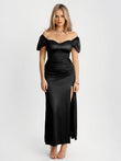 Popilush® Square Neck Slimming Maxi Dress with Sleeves