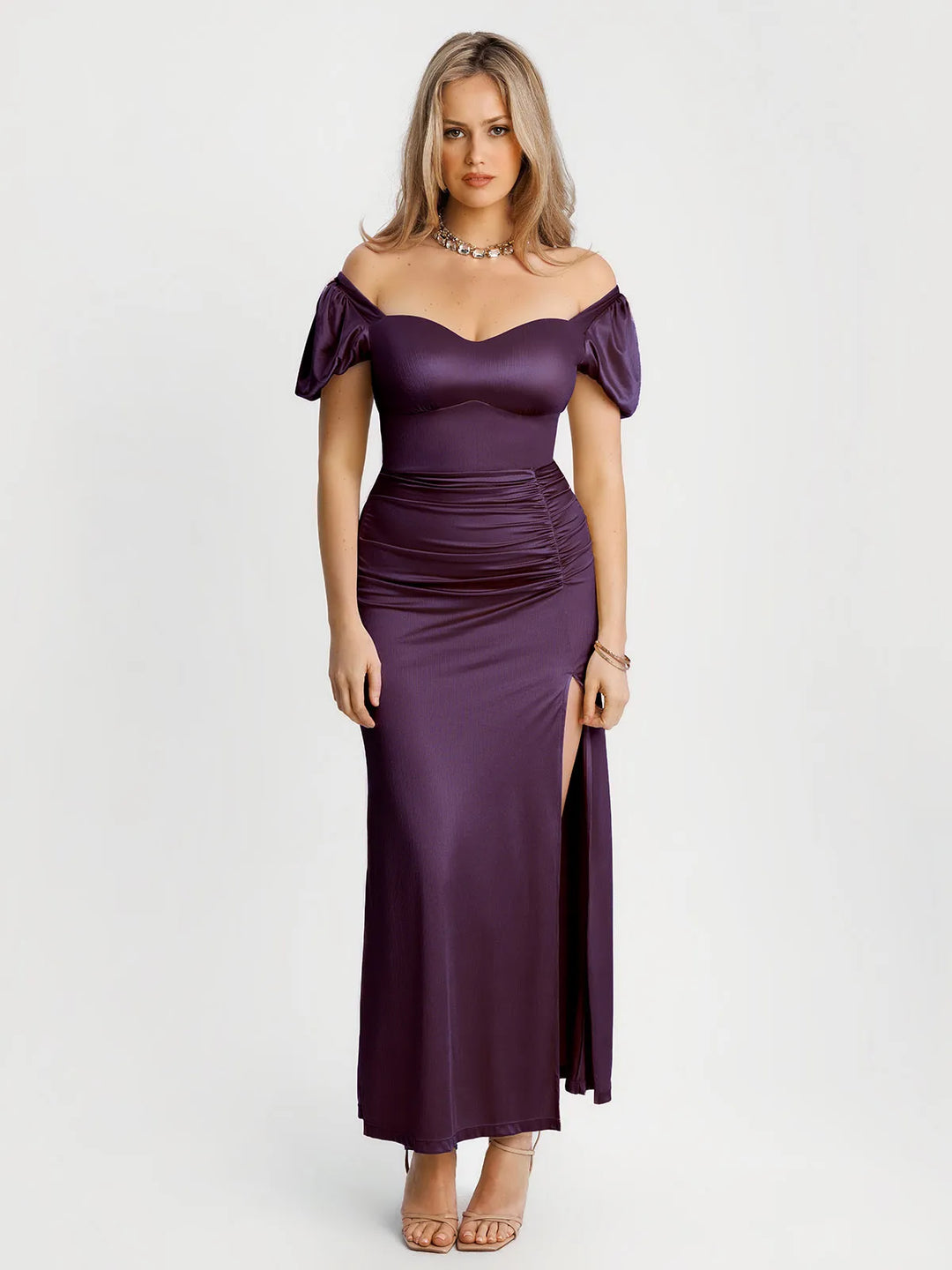 Popilush® Square Neck Slimming Maxi Dress with Sleeves