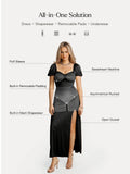 Popilush® Square Neck Slimming Maxi Dress with Sleeves