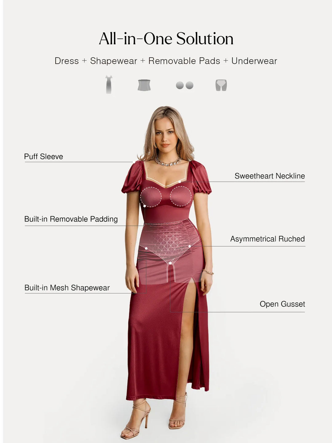 Popilush® Square Neck Slimming Maxi Dress with Sleeves