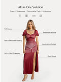 Popilush® Square Neck Slimming Maxi Dress with Sleeves