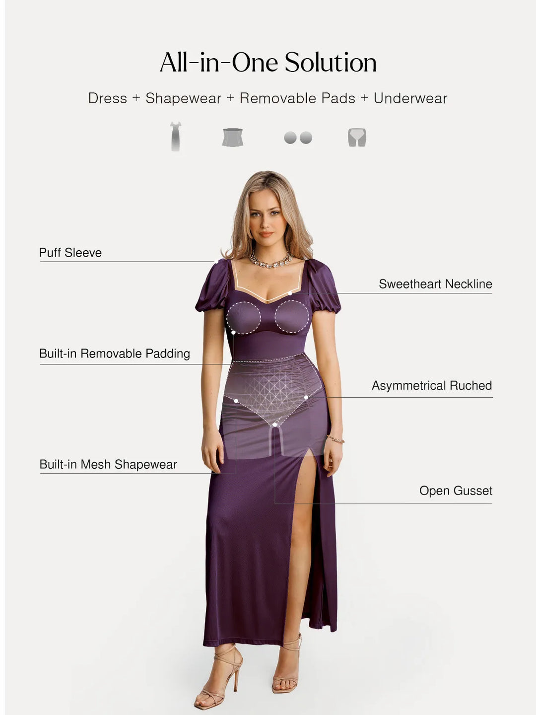 Popilush® Square Neck Slimming Maxi Dress with Sleeves