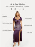 Popilush® Square Neck Slimming Maxi Dress with Sleeves