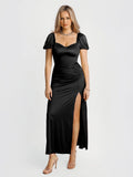 Popilush® Black / XS Square Neck Slimming Maxi Dress with Sleeves