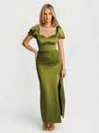 Popilush® Green / XS Square Neck Slimming Maxi Dress with Sleeves