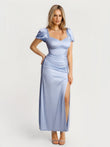 Popilush® Light Blue / XS Square Neck Slimming Maxi Dress with Sleeves