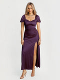 Popilush® Purple / XS Square Neck Slimming Maxi Dress with Sleeves