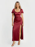 Popilush® Red / XS Square Neck Slimming Maxi Dress with Sleeves
