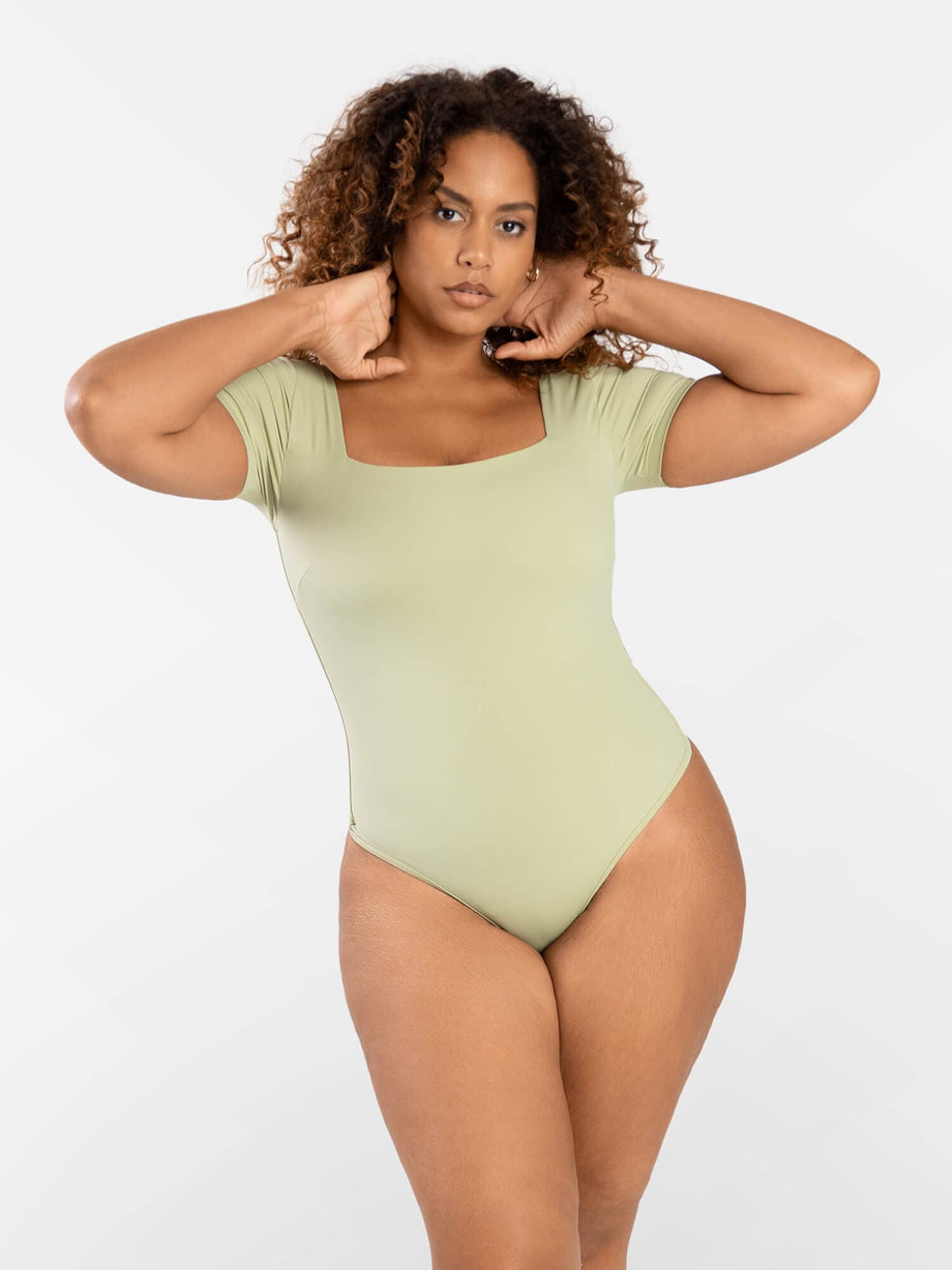 Square Neck Thong Bodysuits, Short Sleeve Body Suit