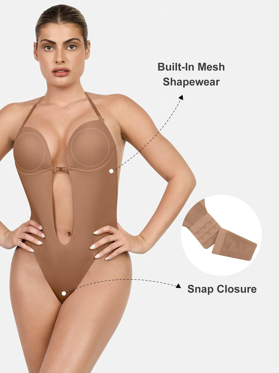 Women's Body Shapewear Seamless U Plunge Bodysuit With Transparent Strap  Boob Tape Bridal Tummy Control Corset