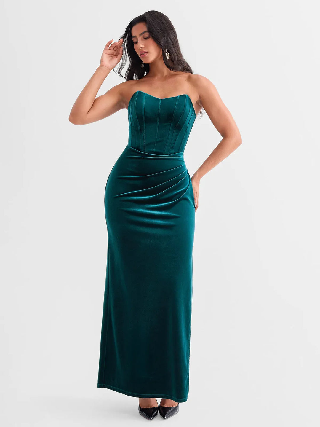 Popilush® Strapless Velvet Bustier Sculpting Maxi Dress
