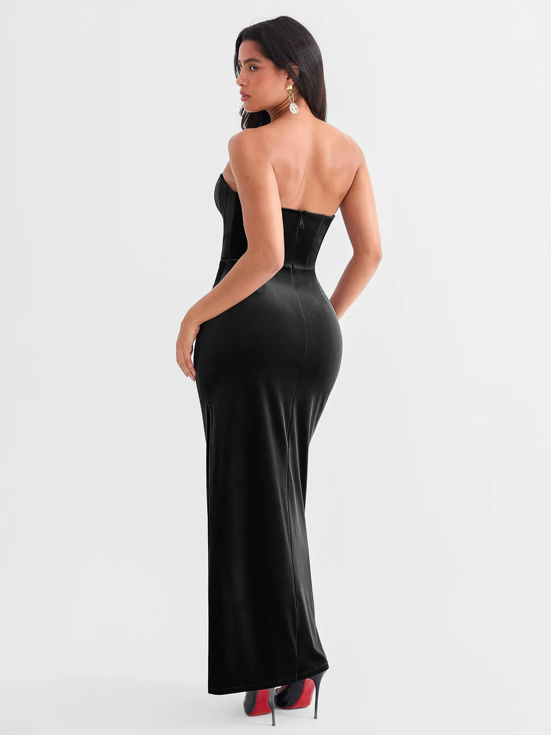 Popilush® Strapless Velvet Bustier Sculpting Maxi Dress