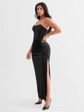 Popilush® Strapless Velvet Bustier Sculpting Maxi Dress