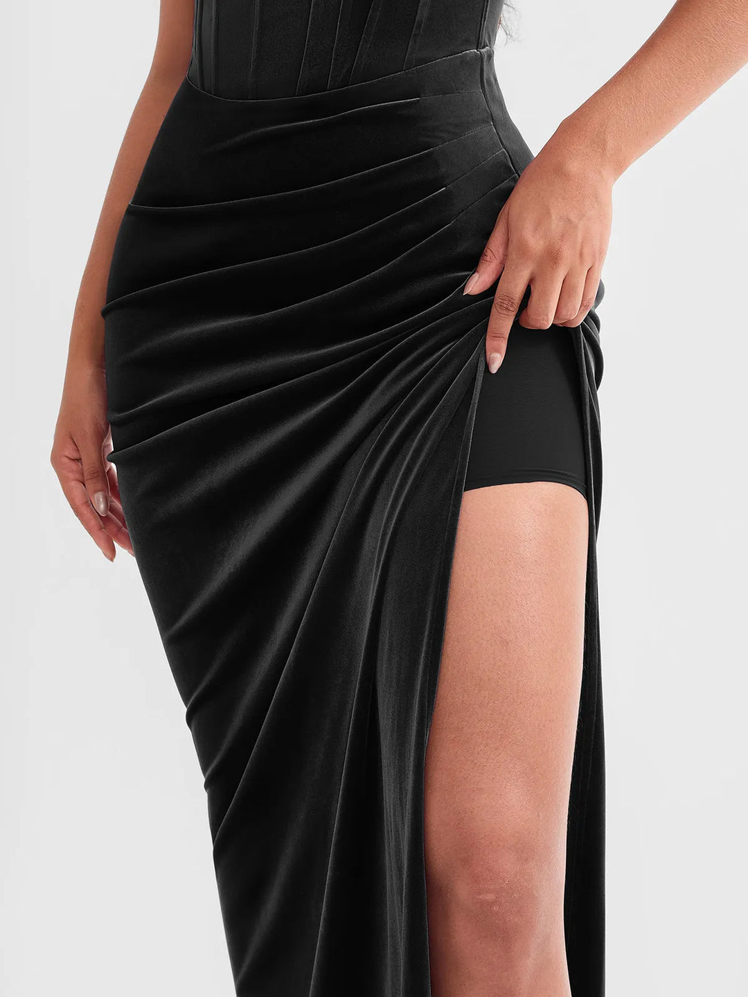 Popilush® Strapless Velvet Bustier Sculpting Maxi Dress
