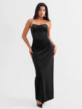 Popilush® Strapless Velvet Bustier Sculpting Maxi Dress