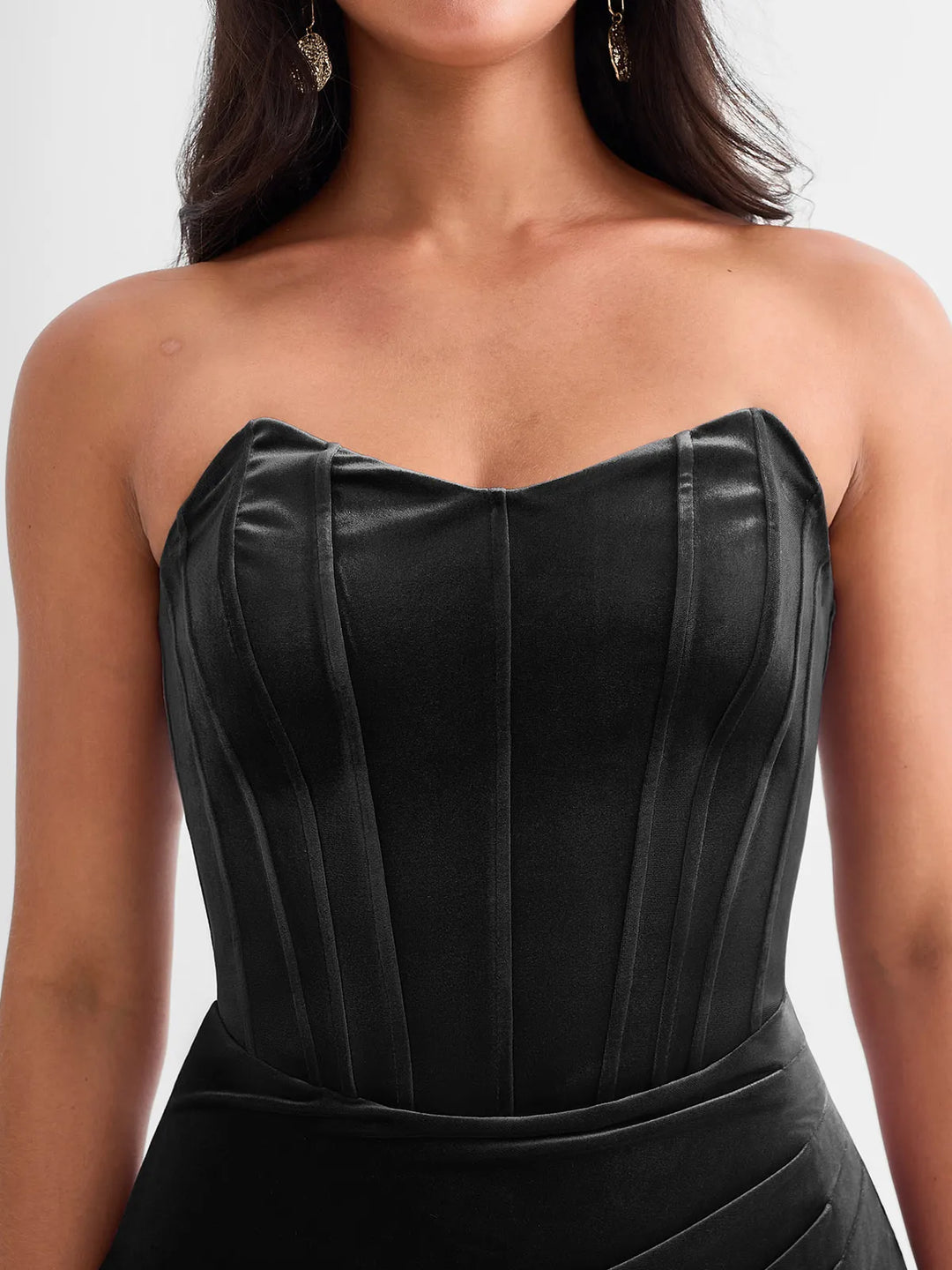 Popilush® Strapless Velvet Bustier Sculpting Maxi Dress