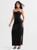 Popilush® Strapless Velvet Bustier Sculpting Maxi Dress