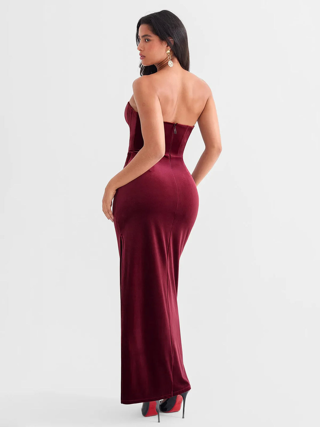 Popilush® Strapless Velvet Bustier Sculpting Maxi Dress
