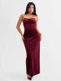 Popilush® Strapless Velvet Bustier Sculpting Maxi Dress