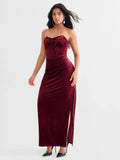 Popilush® Strapless Velvet Bustier Sculpting Maxi Dress