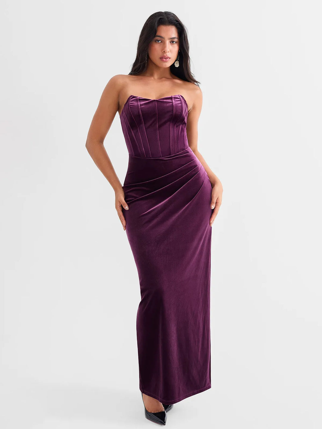 Popilush® Strapless Velvet Bustier Sculpting Maxi Dress
