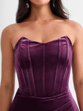 Popilush® Strapless Velvet Bustier Sculpting Maxi Dress