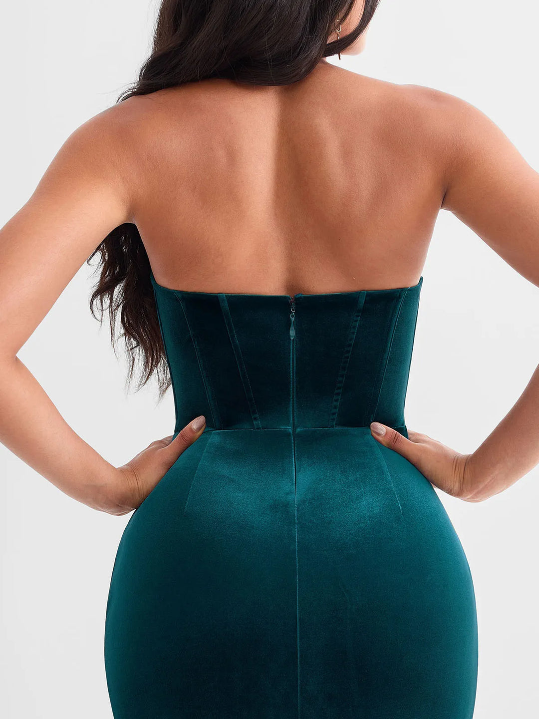 Popilush® Strapless Velvet Bustier Sculpting Maxi Dress