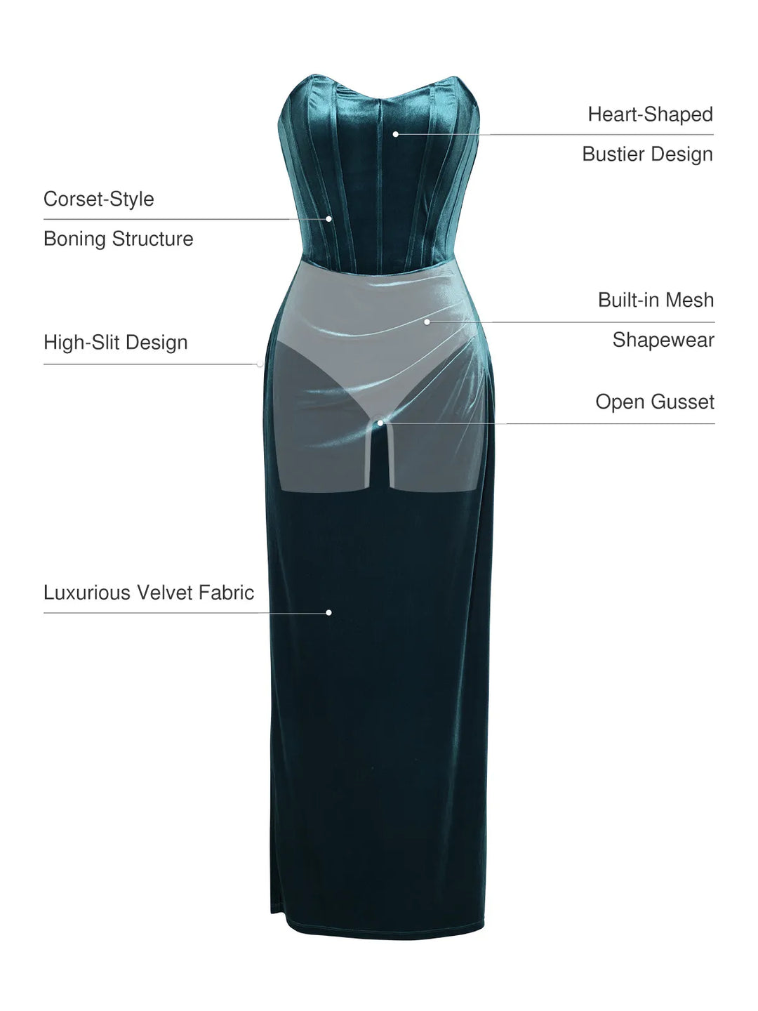 Popilush® Strapless Velvet Ruched Sculpting Corset Gown