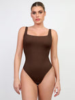Brown Popilush CloudSense Tank Top Bodysuit: seamless, high-cut thong, square neck.