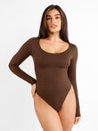 CloudSense brown scoop neck long sleeve sculpting bodysuit