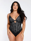 Popilush® lace cutout bodysuit with built-in bust support and waist-slimming design.